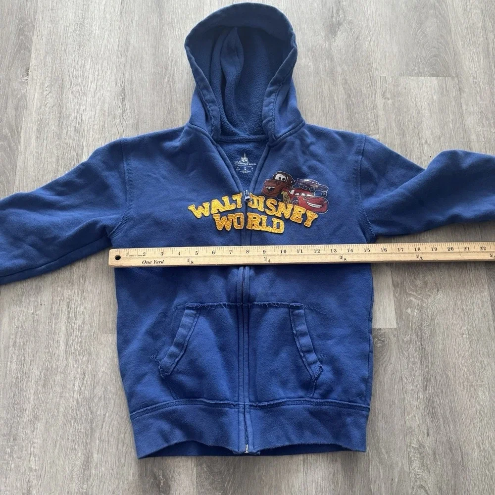 Walt Disney World Cars Zip Up Jacket Youth Boys Medium Blue Hooded (8-10)